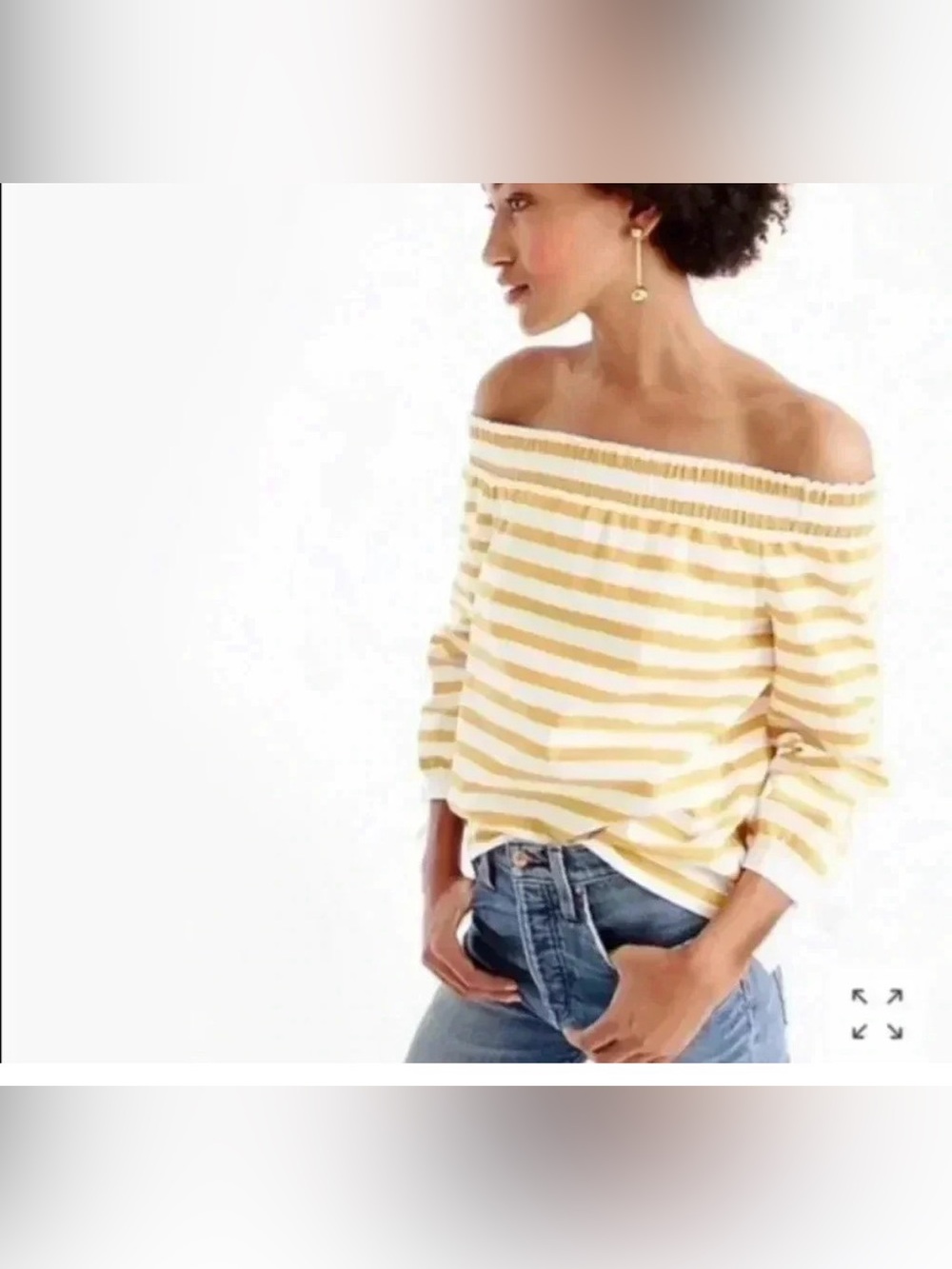 J Crew Striped long-sleeve off-the-shoulder top